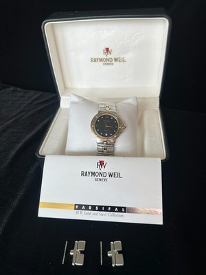 Raymond Weil Parsifal 9190 Two Tone Black Dial Swiss Quartz Men s Watch Box