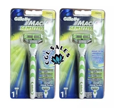 2X Brand New Men’s Gillette Mach 3 Sensitive Razor and 1 Refill Cartridge
