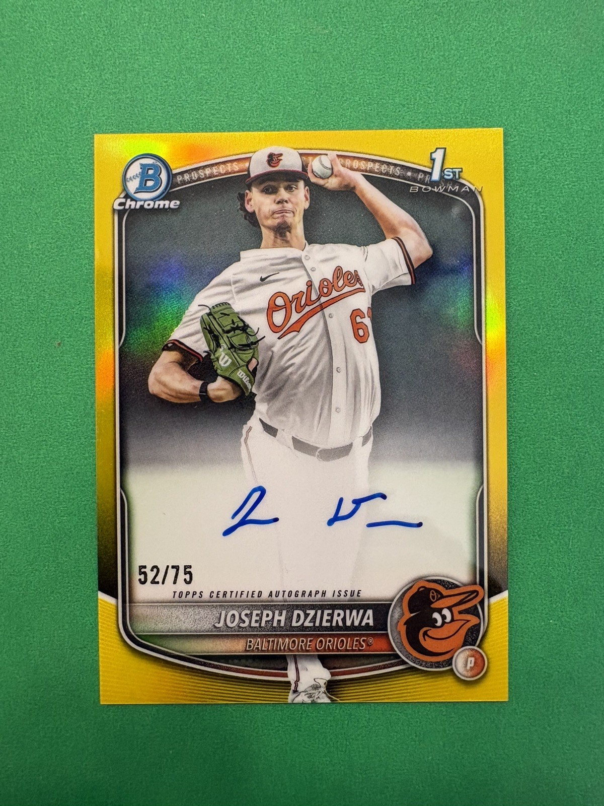 2025 Bowman Draft Chrome Joseph Dzierwa 1st Auto Yellow Refractor /75 Orioles