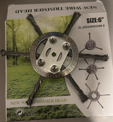 6 in Metal Wire Trimmer Head, Silver, Universal Fit for String/Weed Trimmers