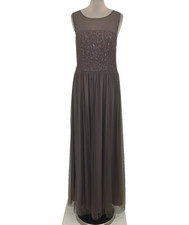 Vera Wang Women's Dress Size 14 Taupe Sleeveless Sequin Semi Sheer Lined Used