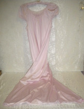 LORRAINE PINK PULLOVER LONG NIGHTGOWN SZ S FLOWER LACE NECK NYLON Box08