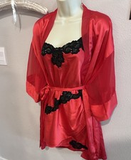 Vintage Gold Label Victorias Secret Robe  Slip Dress Lingerie OS Red Satin