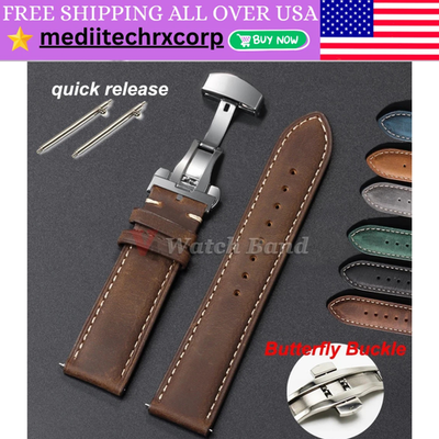 #ad Genuine Calfskin Leather Watch Band 18mm 20mm 22mm 24mm Butterfly Buckle Strap $7.99