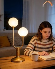 Gold Table Lamp Mid Century Modern 2-Light Globe Desk Lamp for Bedroom Reading