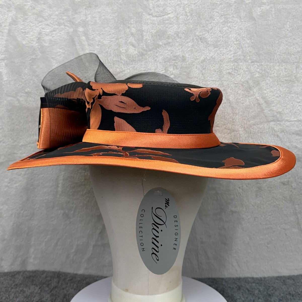 Ms. Divine Hat Black Orange Wide Brim Bow Rhinestone Derby  display picture 2