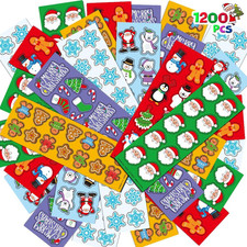 1200 Christmas Stickers - 100 Sheet Assortment for Kids, Holiday Party Favors