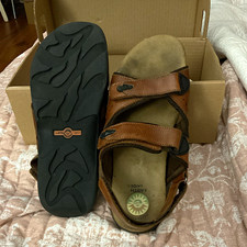 Earth Shoes Men's Leather Hook & Loop Adjustable Strap Sandals Brown US 11