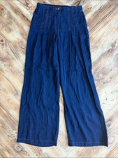 Wide Leg High-Rise Pants in Navy Blue - 0558