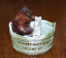 German Porcelain Grizzly Bear ‘Was Not Happy Until He Got It’ Toothpick Holder