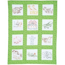 Jack Dempsey Stamped White Nursery Quilt Blocks 9"X9" 12/Pkg-Noah's Ark