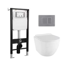2-Piece 0.8/1.6 GPF Dual Flush Elongated Wall Hung Toilet in White with Fits 2X6