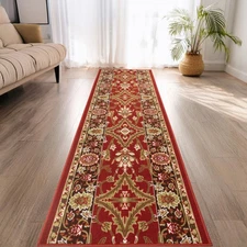 Custom Size Anti-Slip Low Profile Loop Pile Oriental Mahal Red Runner Rug