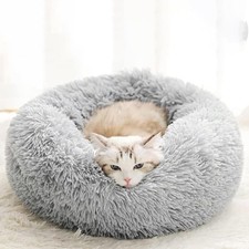 FSTIANXIA Dog & Cat Bed for Indoor Cats,60 * 60cm Calming Donut M, grey
