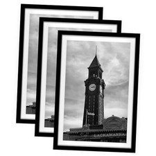 Picture Frame Set of 3, Display Pictures 12x18 with Mat or 16 x 24 16x24 Black