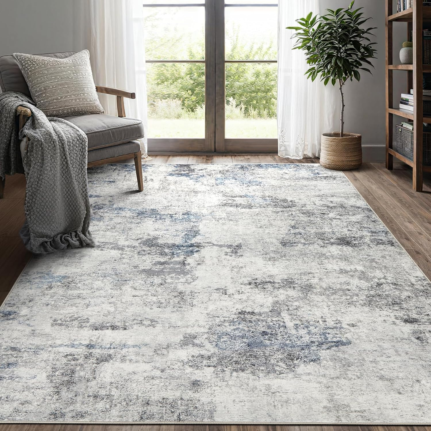 5X7 Washable Area Rug for Living Room,Non Slip Abstract Rugs,Modern Soft Low Pil