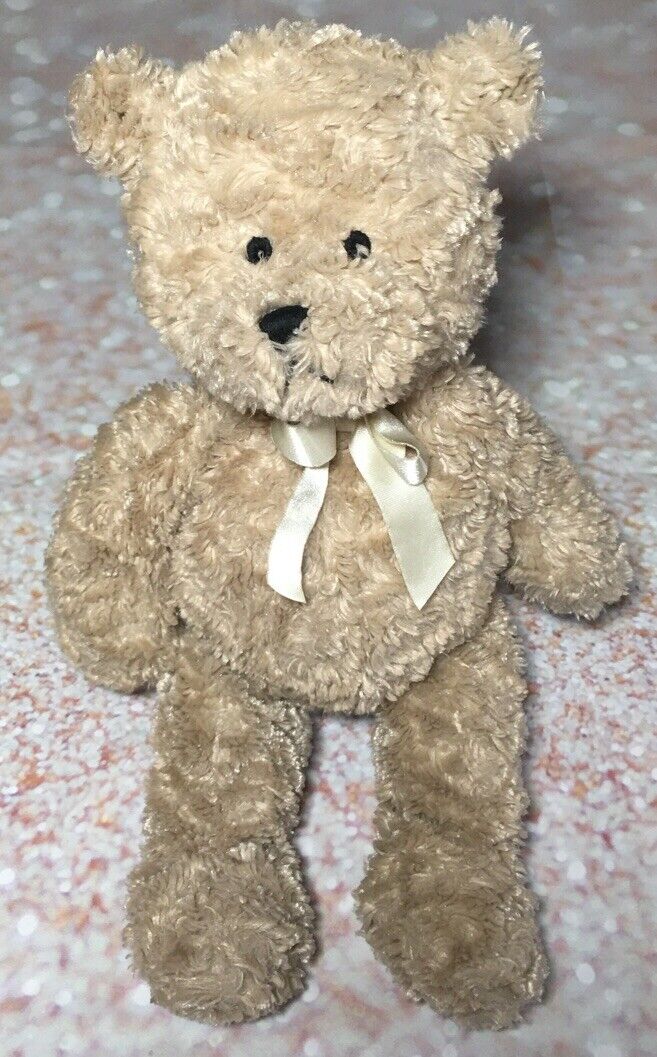 First and Main Teddy Bear Plush Stuffed Animal Tan 13" Cream Ribbon