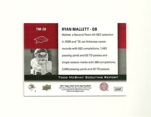 2011 Sweet Spot Todd McShay Scouting Report #TM20 Ryan Mallett Arkansas Patriots - Bild 2 von 2