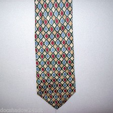 BRITCHES Green with Burgundy/Blue Dia Shapes Silk 58" Neck Tie made in USA #421