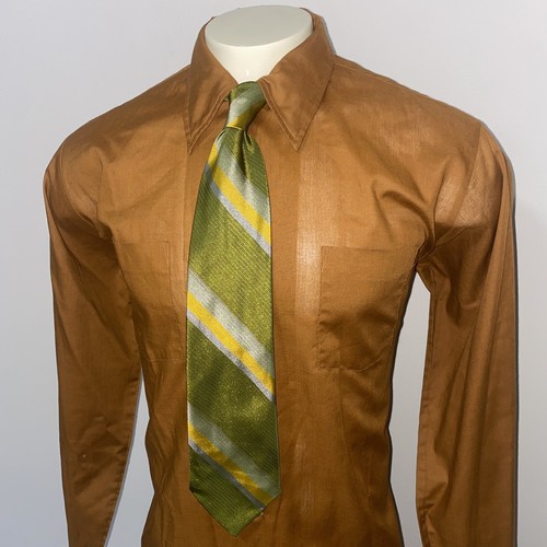 Wembley Mens Tie Wide Thick Polyester Necktie Shiny ugly Disco Olive Vtg 1960s - Picture 8 of 8
