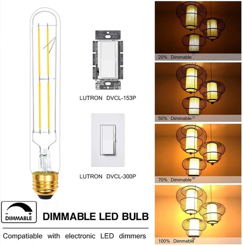 6 pack T10 Led Long Bulbs,6W Dimmable Tubular Bulb,E26 Edison Style - Picture 4 of 7