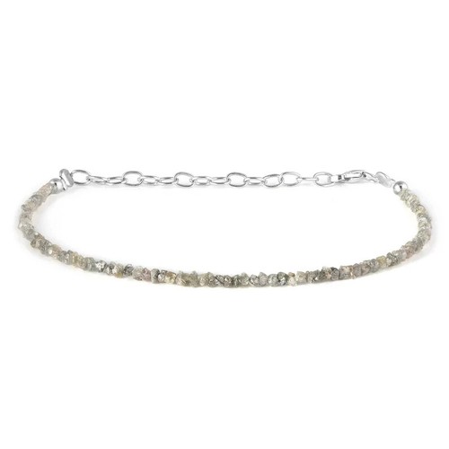 Natürlich Roh Licht Grau Loser Diamant Perlen Nuggets 925 Silberkette Armband - Bild 3 von 4