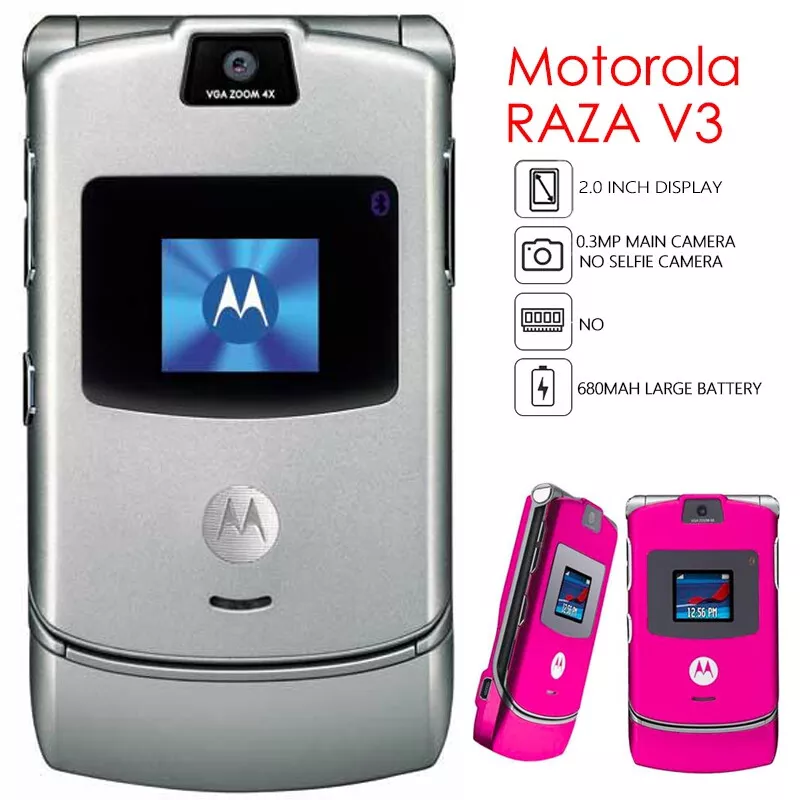 Motorola RAZR V3 Unlocked Flip Bluetooth GSM 850 /900 /1800 /1900 Mobile  Phone