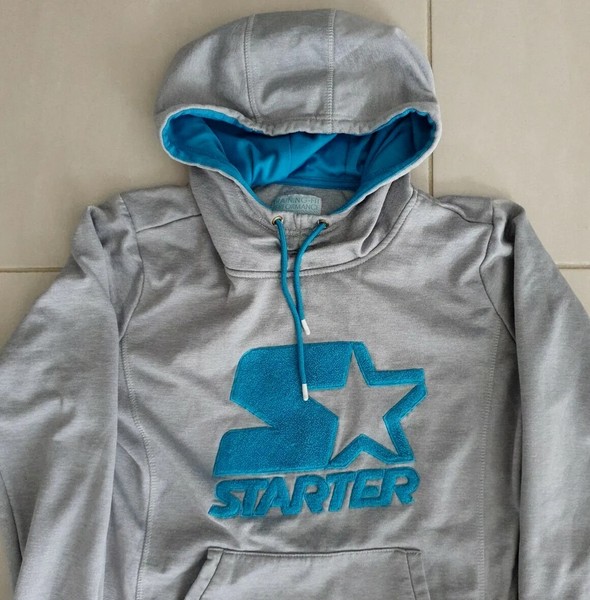 Starter Womens Training Grey & Blue Logo Pullover Sweatshirt Hoodie size 12 
