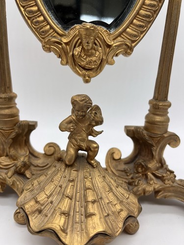 Antique Napoleonic Gilt Bronze Vanity Mirror Cherub Shell Base Circa 1900 - Picture 17 of 19