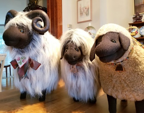 Vintage 19" Designer Hand Made Plush Black Face Long Hair Icelandic Sheep Figure - Picture 12 of 12