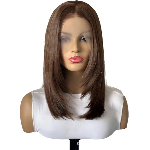 Schokobraune Perücke Lagenlook Perücke Synthetik Lace Front Perücken für Damen dunkelbraun - Bild 2 von 13