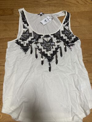 NEW Express Womens Off White Design Tank Top - Size Small NWT