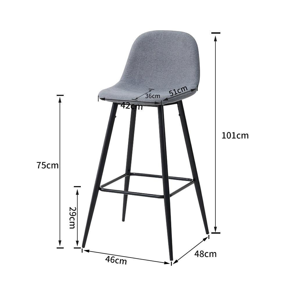 2x Grey Fabric Bar Stools Metal Leg Breakfast Pub Chair Kitchen Modern