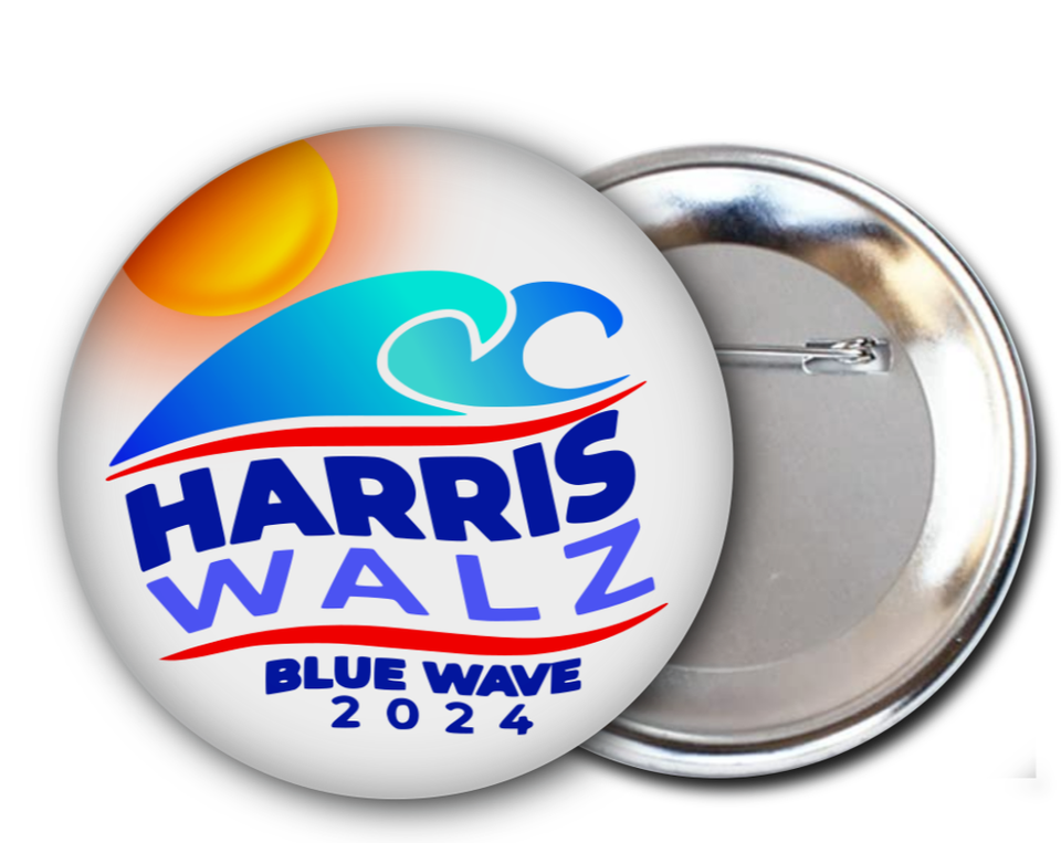 Blue Wave Pin Button 2024 Kamala Harris Tim Walz President Vice VP pick