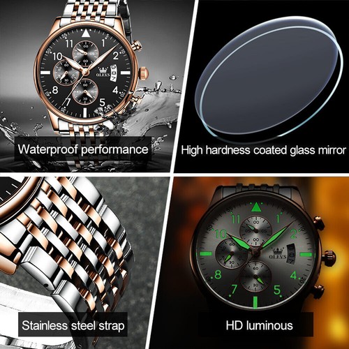 OLEVS Brand Watch Calendar Dispaly Stainless Steel Waterproof Man's Wristwatch - Picture 7 of 21