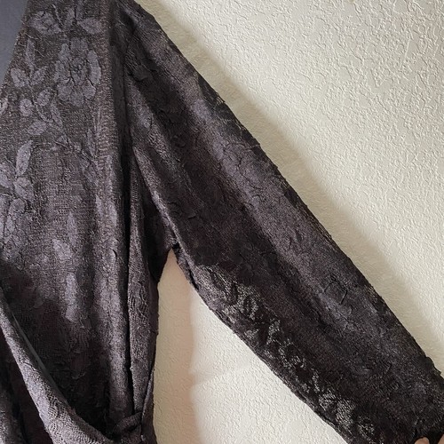 Jones New York Blouse Womens 3X Black Lace Mock Wrap Lined Plus Size Sheer - Picture 7 of 13