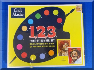 VINTAGE 1968 CRAFT MASTER 1 2 3 PAINT BY NUMBERS SET K-6 CLOWNS - FREE SHIPPING