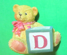 1995 ENESCO CHERISHED TEDDIES BEAR w/ABC LETTER "D" ALPHA BLOCK FIGURINE BOXED