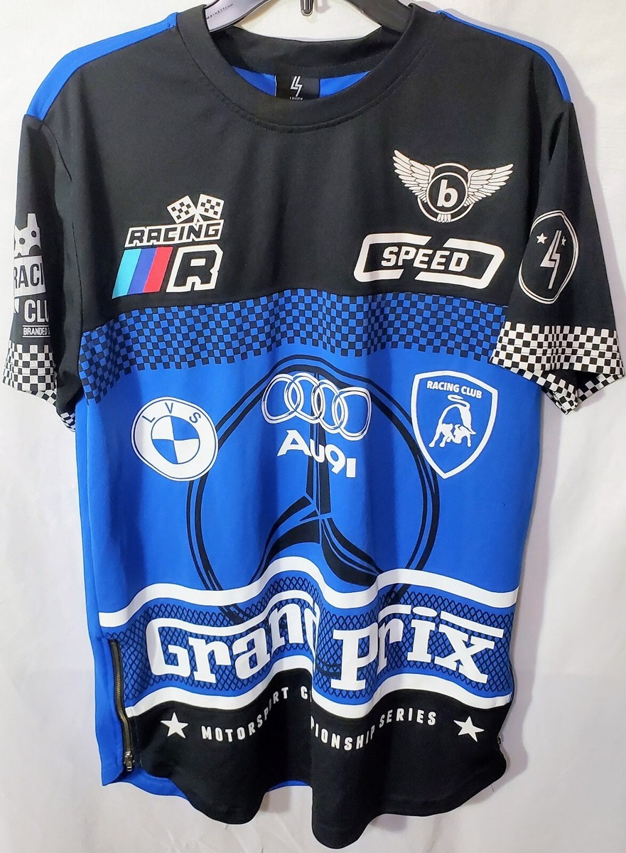 Lavish Society Large Black and Blue Grand Prix T-Shirt With Side