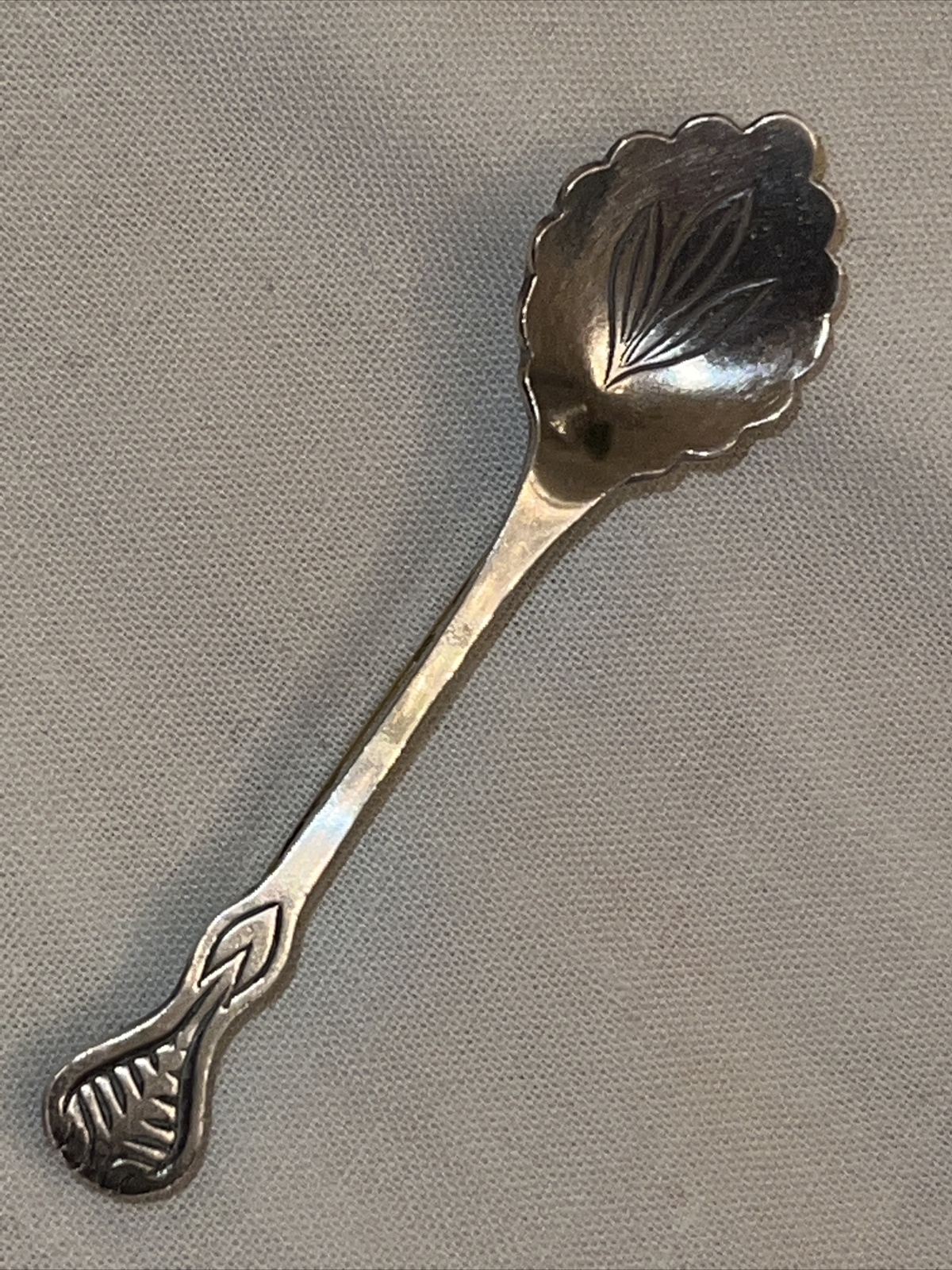 Antique Sterling Miniature Engraved Scalloped Spoon B… Gem