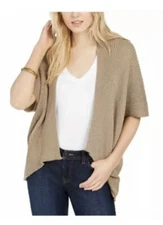 SAVE THE OCEAN ribbed knit women's kimono ruana Sweater topper - TAUPE/TAN