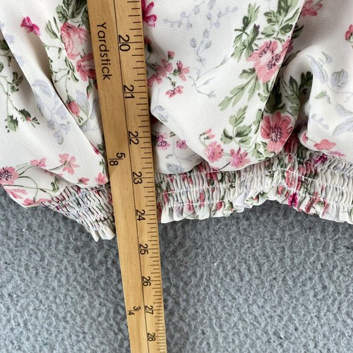 Arula Top Women B US 2X Plus Ivory Floral Long Balloon Sleeve Wrap Smocked Waist - Picture 8 of 11