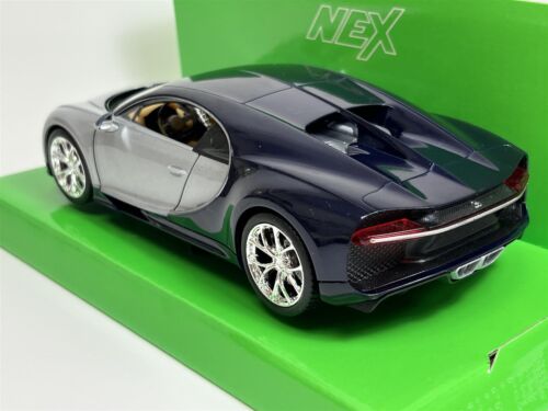 2017 Bugatti Chiron Silver and Blue 1:24 Scale Welly 24077 - Picture 5 of 8