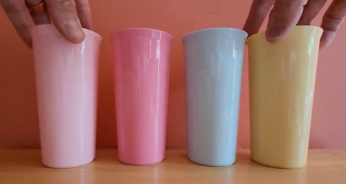 Tupperware Tumblers Set of 4 Pastel Yellow Pink Blue w/ White Seals 9 oz. New - Picture 3 of 6