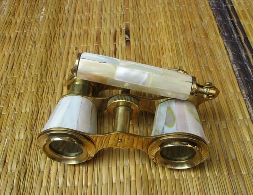 Vintage Opera Glasses Ornate Brass Frame, Mother of Pearl Accents - Picture 2 of 4