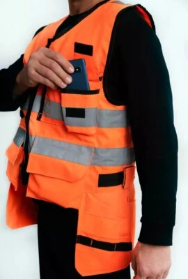 Hi Vis Vest Multi Tool Pockets Work Vest Jacket High Visibility Orange