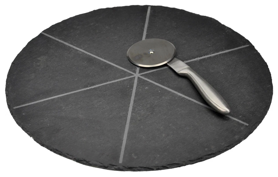 Pizzateller Set ø36cm Schiefer mit Pizzaschneider Pizzaschneidebrett Pizzabrett - Bild 2 von 4