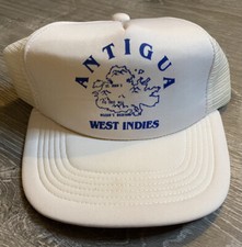 Vintage Antiqua West Indies Trucker Snapback Hat Cap White Blue Mesh Polyester