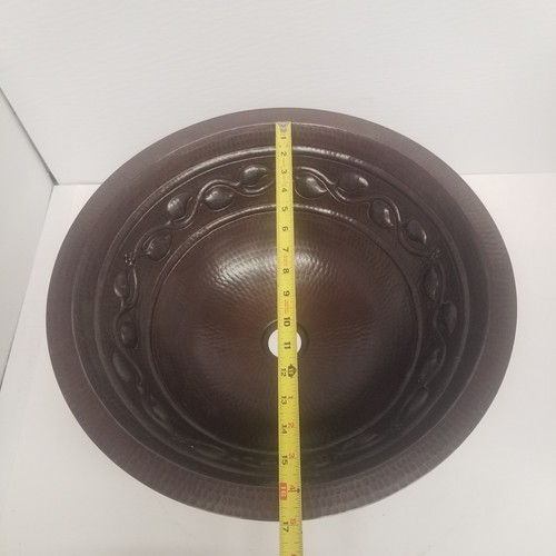 Elkay IPT 18" Round Leaves Themed Copper Sink, 16" Inner, 1.5" Drain, New - Picture 5 of 9