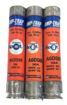 Ferraz Shawmut Amp-Trap A6D50R 50A 600V AC Class RK1 Time Delay Fuse - Lot of 3
